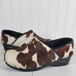 Sanita Womens Pony Hair Clogs Shoes Brown Slip On Professional Cow Size 38